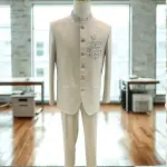 Men’s Premium Beige Nehru Jacket – Slim Fit with Zardozi Work with Pant